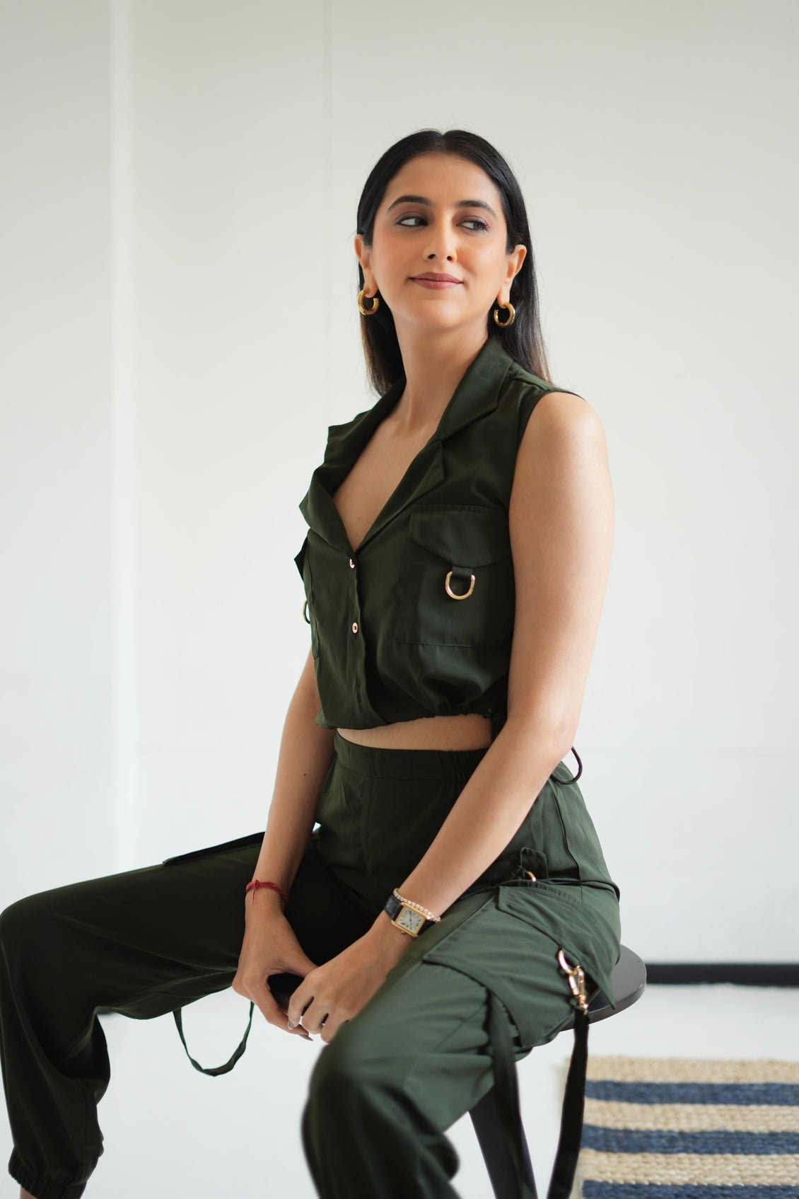 Olive Sleeveless Relaxed Fit Set