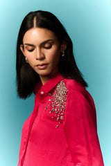 HOT PINK AND RED EMBELLISHED SHIRT