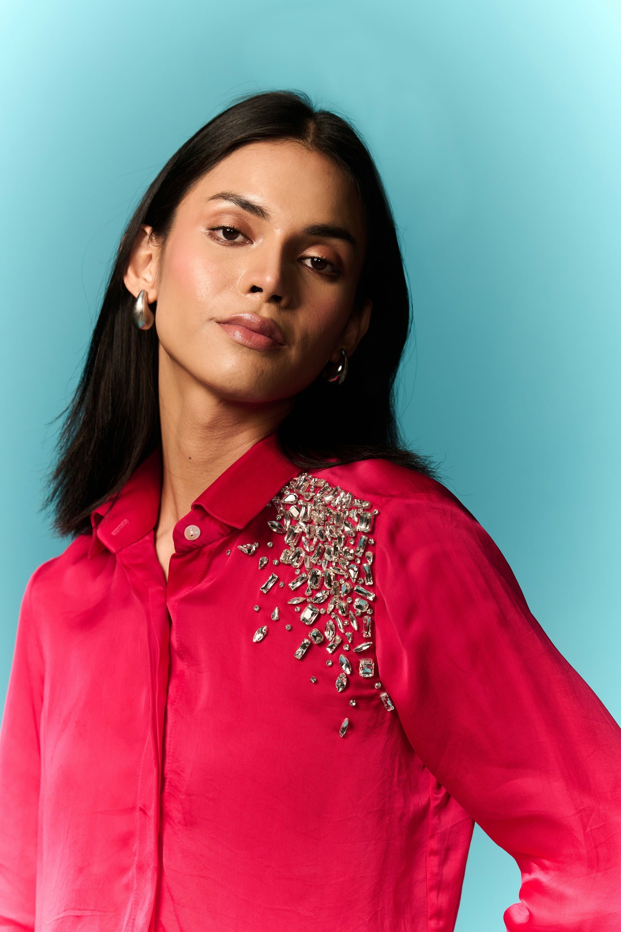 HOT PINK EMBELLISHED SHIRT