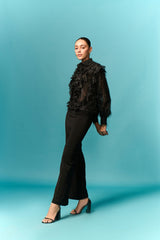 Black fur ruffle shirt