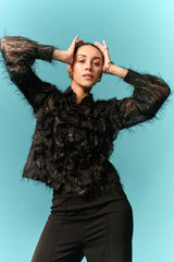 Black fur ruffle shirt