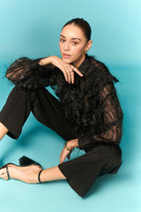 Black fur ruffle shirt