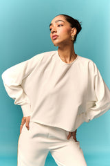 White cut-out loose top with embellished trouser