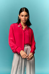 HOT PINK AND RED EMBELLISHED SHIRT