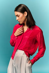 HOT PINK AND RED EMBELLISHED SHIRT