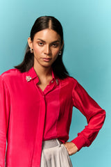 HOT PINK AND RED EMBELLISHED SHIRT