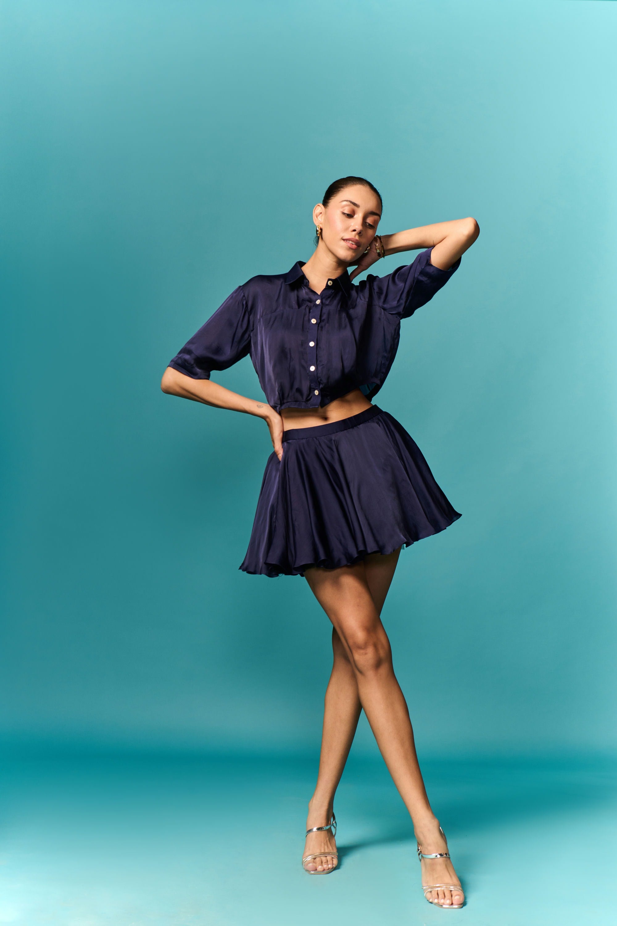 Navy blue shirt with skirt