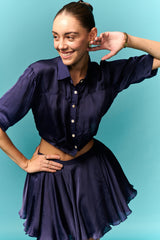 Navy blue shirt with skirt