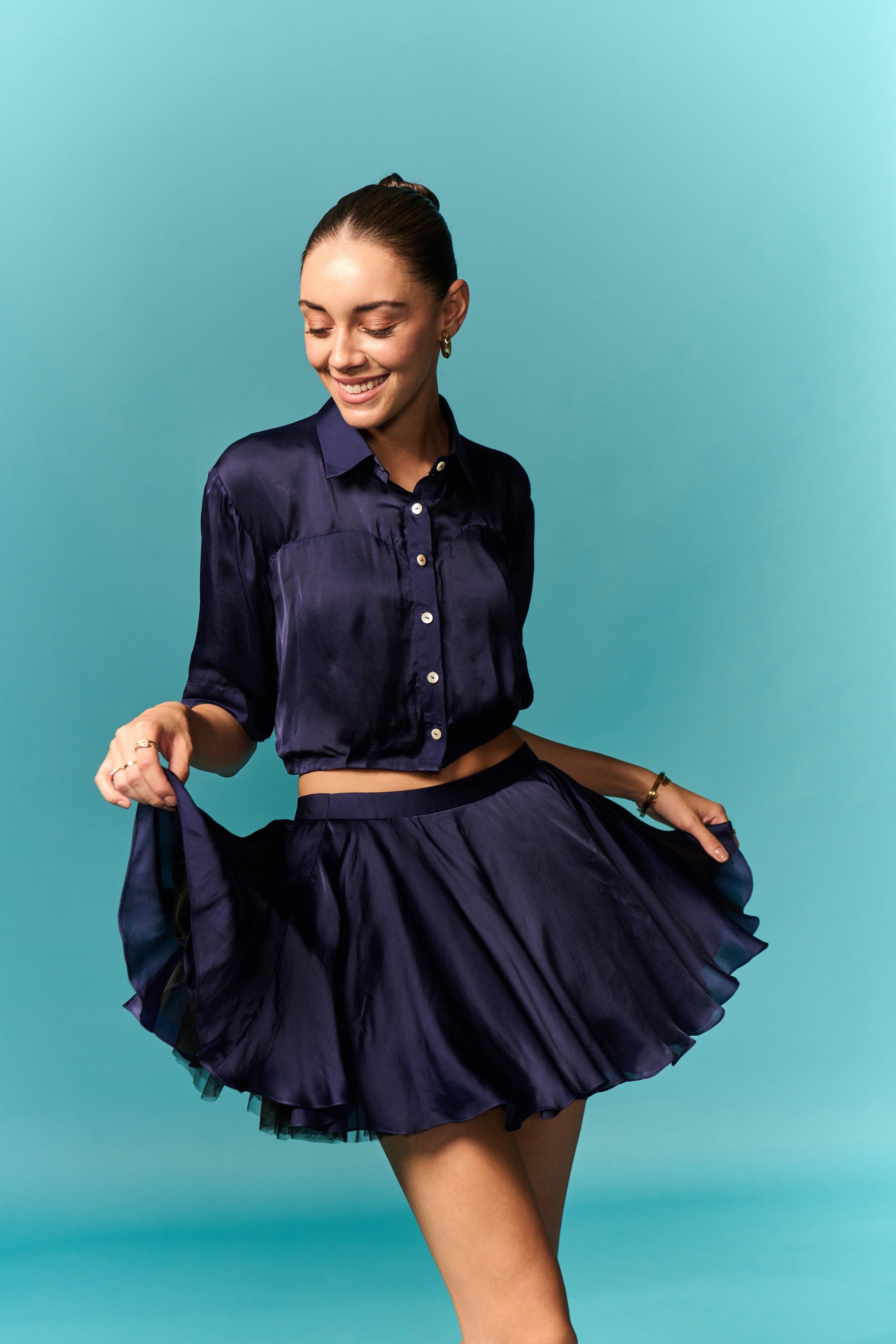 Navy blue shirt with skirt