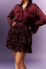 WINE LAYERED SKIRT WITH LOOSE SHIRT