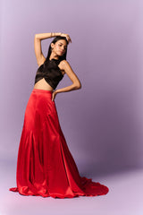 Black Halter Neck Top With Red Skirt