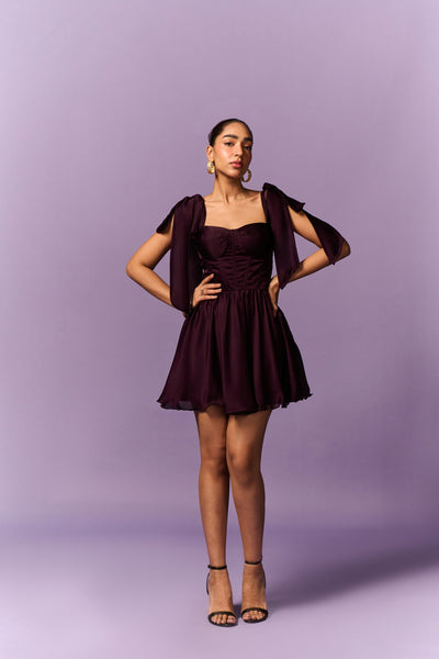 Purple Shoulder Tie-up Dress