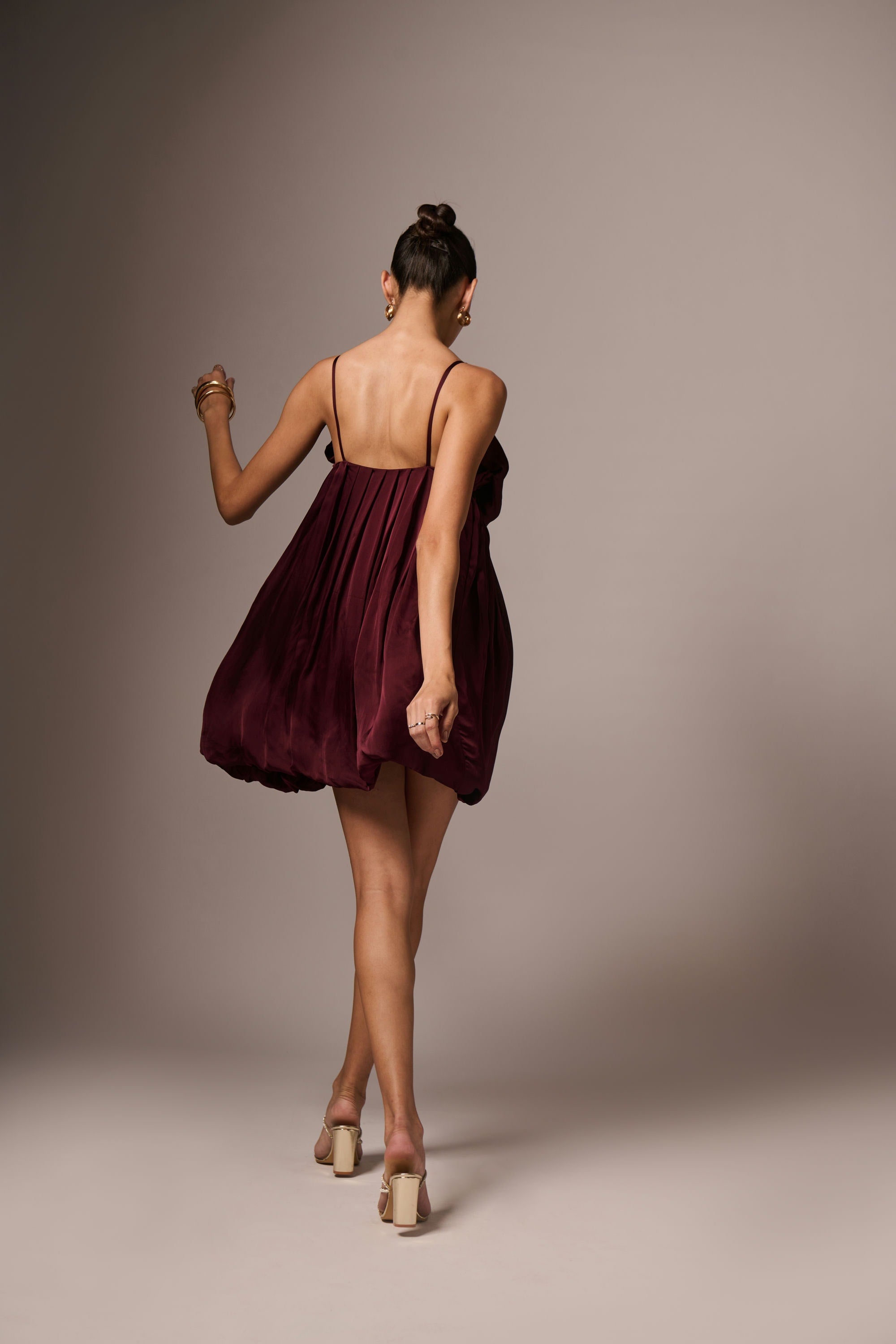 WINE  BOW NECK DRESS