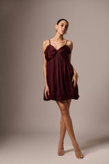 WINE  BOW NECK DRESS