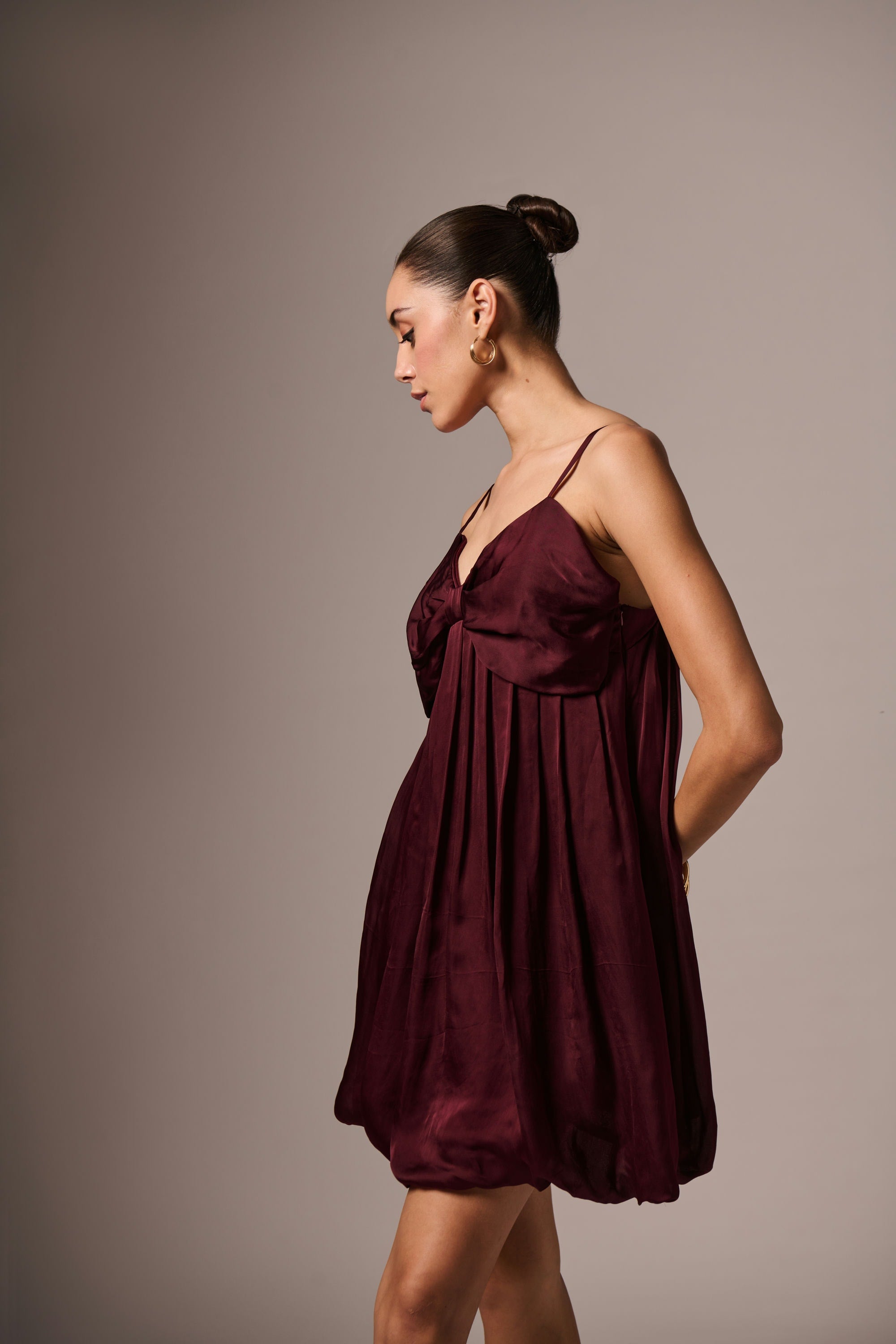 WINE  BOW NECK DRESS