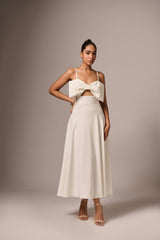 WHITE BOW MIDI LENGHT DRESS