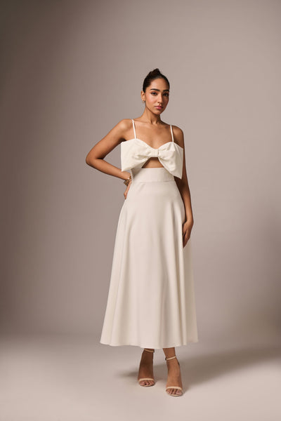WHITE BOW MIDI LENGHT DRESS