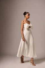 WHITE BOW MIDI LENGHT DRESS