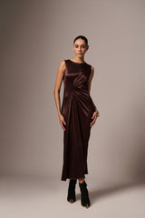 BROWN DRAPE DRESS