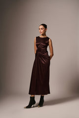 BROWN DRAPE DRESS