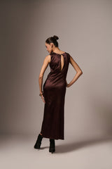 BROWN DRAPE DRESS