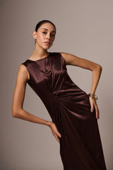 BROWN DRAPE DRESS