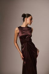 BROWN DRAPE DRESS