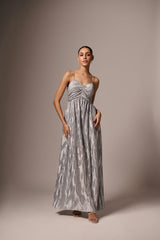 SILVER PLEATED LONG DRESS