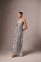 SILVER PLEATED LONG DRESS