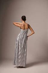 SILVER PLEATED LONG DRESS