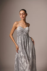 SILVER PLEATED LONG DRESS