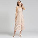 Peach Lace Fabric Square Dress