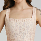 Peach Lace Fabric Square Dress