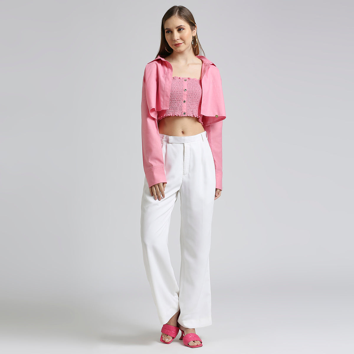 PINK RUCHED TUBE TOP AND SHIRT