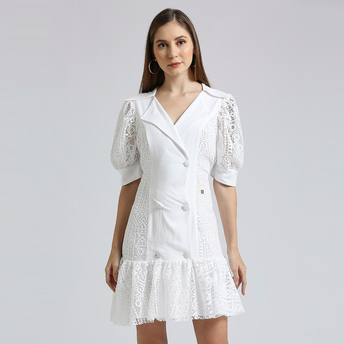 White Lace Short Bodycon Wedding Dress Tulle Overskirt - VQ