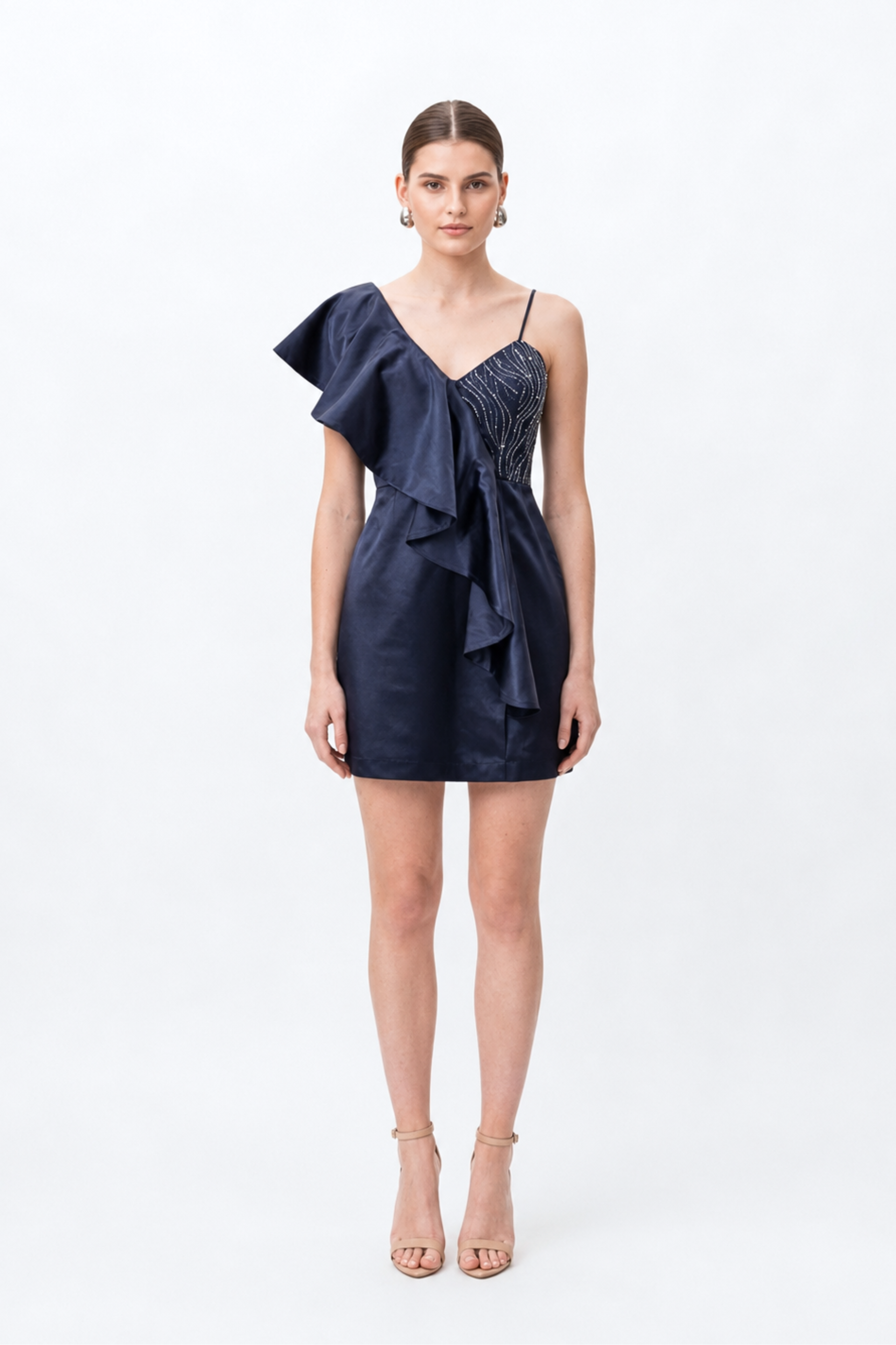 NAVY BLUE EMBELLISHED MINI DRESS