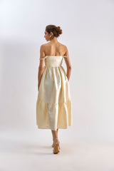 Yellow brocade embellished flayered dress