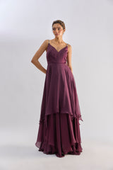 Wine layered Organza gown