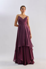 Wine layered Organza gown