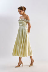 Yellow embellished bow flayered dress