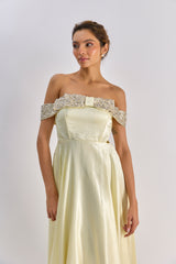 Yellow embellished bow flayered dress