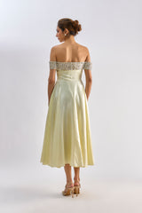 Yellow embellished bow flayered dress