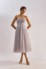 Lilac embellished flayered dress with floral detailing