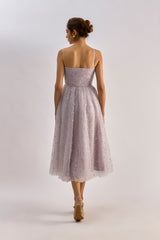 Lilac embellished flayered dress with floral detailing