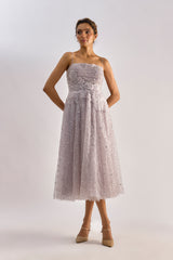 Lilac embellished flayered dress with floral detailing