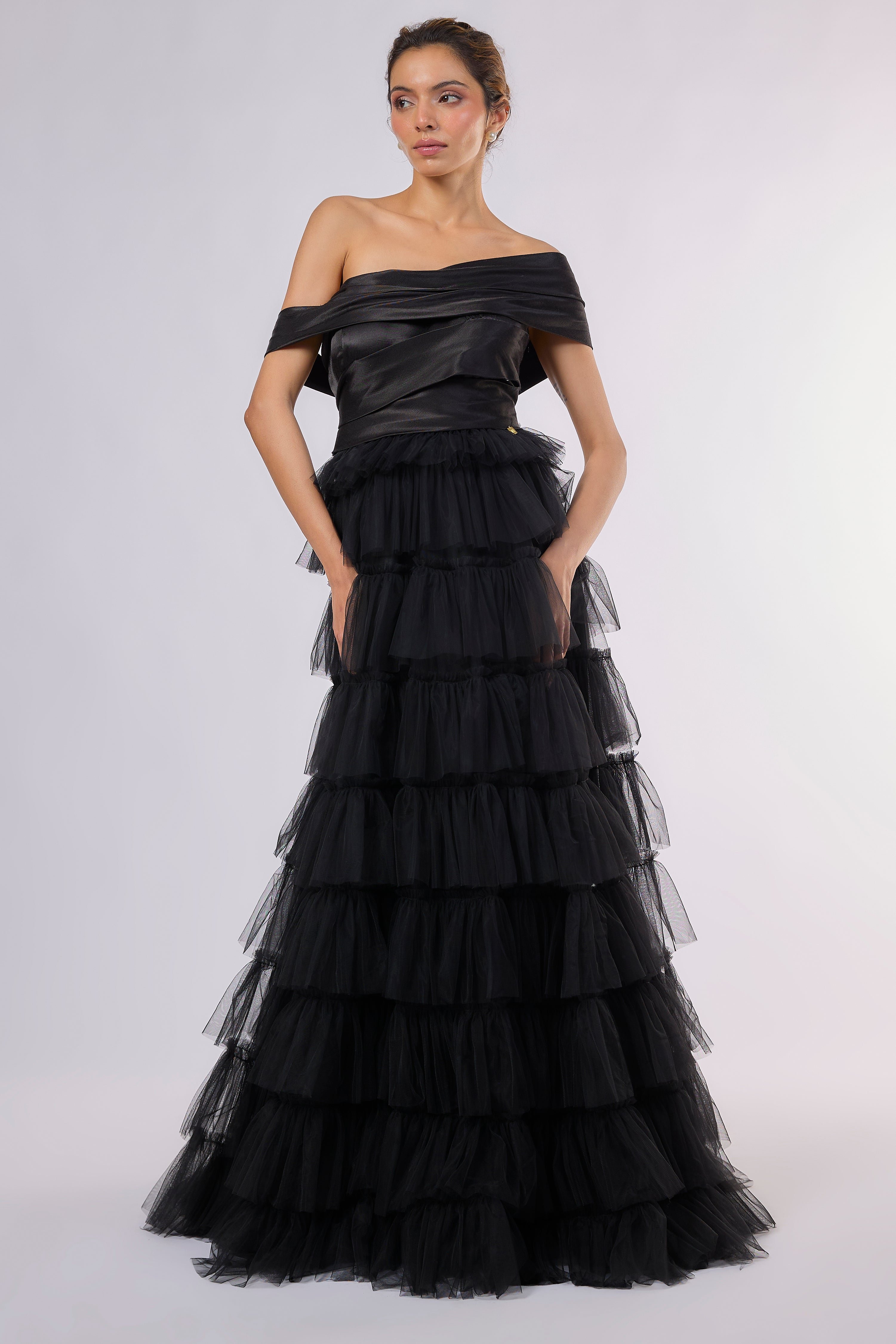 Black ruffle tulle gown
