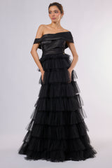 Black ruffle tulle gown