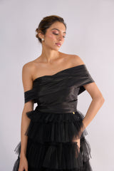 Black ruffle tulle gown