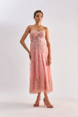 Pink embellished corset flayered dress with jacket