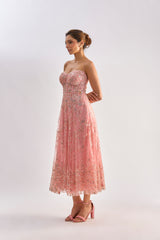 Pink embellished corset flayered dress with jacket